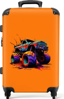 Produktbild von NoBoringSuitcases.com® Großer Koffer - Monstertruck - Neon - Farbe - Orange - Kombinationsschloss TSA - Hartschalen Trolley 4 Rollen - 72 liter - Reisekoffer - 66 cmKoffer Mittelgroß 67x43x25 cm, 72L,