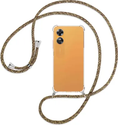 Produktbild von Handykette Backcover-Schutzhülle mit Band (Metall silberfarben) für Oppo A17 4G (CPH2477, 6.56'') - braun+beige