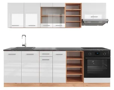Immagine prodotto di Cucina componibile Vicco R-Line Bianco lucido/oro power oak 240 cm , PL Antracite, Model 43322