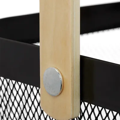 Produktbild von Relaxdays Drahtkorb mit Henkel, 2er Set, Metall, Bambus, HxBxT: 17,5 x 26 x 24,5 cm, eckiger Aufbewahrungskorb, schwarz