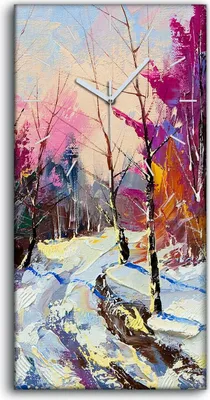 Produktbild von Wanduhr Bürouhr Leinwand Bild 30x60 Malerei Winter Schnee Wald Bäume Natur Kunst - weiße Hände