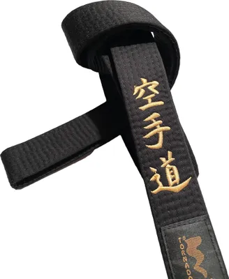 Produktbild von TEKKA BUDO Schwarzer Gürtel bestickt - Karate Do - 300 cm - Schriftzeichen Bestickung gold - Schwarzgurt Kanji japanisch - Karategürtel