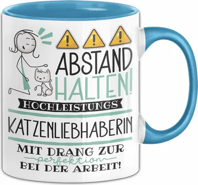 Produktbild von Katzenliebhaberin Tasse Geschenk Lustig Abstand Halten Hochleistungs-Katzenliebhaberin Mit Drang Zur Perfektion Bei Der Arbeit (Blau)