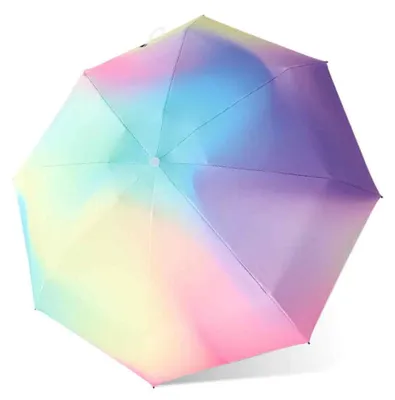 Produktbild von Ultraleichter, fünffach faltbarer Kapselschirm mit Farbverlauf, Sonnenschutz und Sonnensegel, UV-Schutz, faltbarer Regenschirm für Damen, Regenbogen