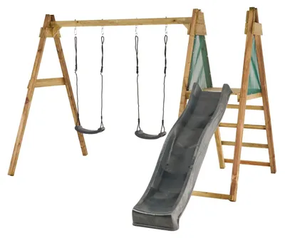 Image de KANGUI Portique balançoire et toboggan en bois WINDI - Gris