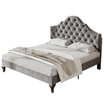 Produktbild von Polsterbett, 140x200 cm, Doppelbett mit Lattenrost, gepolsterter Kopfteil höhenverstellbar, Bezug aus Samt