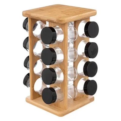 Produktbild von 5Five Simply Smart Bambus-Gewürzkarussell, mit 16 Gewürzdosen aus Glas, 27.7 cm, 124572