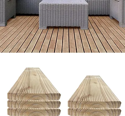 Produktbild von Floranica 5 Stk. Lärchenholz Bretter 90 cm Lang Zaunlatten Terrassendielen Konstruktionsholz geriffelt für Hochbeet & Sichtschutz