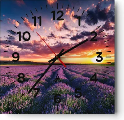 Produktbild von Wanduhr - Quadrat - Glasuhr - Lavendel Berge Feld - 40x40cm - Schleichendes Uhrwerk - Lautlos - zum Aufhängen bereit - Dekoration Modern - Wanddekoration aus Glas - C4AC40x40-3816