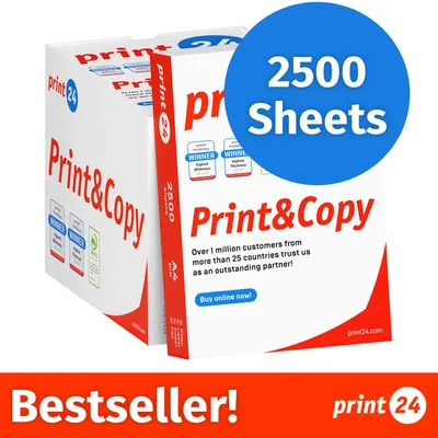 Zdjęcie produktu dla NOWOŚĆ: print24 Papier do drukarek i kopiarek, 2500 arkuszy, 5 x 500, A4, Premium, ekstra biały, CIE 160, Zwycięzca testów, Certyfikat PEFC