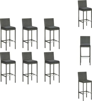 Produktbild von vidaXL Barhocker mit Kissen 6 Stk. Grau Poly Rattan -  Barhocker