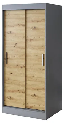 Produktbild von Schiebetürenschrank 90x200cm - Anthrazit Matt & Artisan Eiche - Kleiderschrank GOLD - mit 5 Einlegeböden & 2 Kleiderstangen