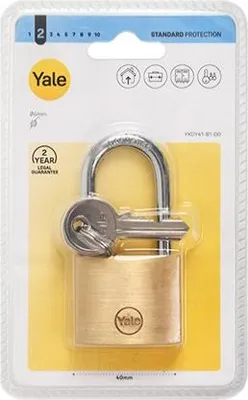 Produktbild von YALE YKDY41 Messing-Vorhängeschloss mit Zylinderriegel und verlängertem Bügel, Blister