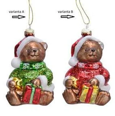 Produktbild von Christbaumschmuck Glas Teddybär mit Geschenk 12cm, 1 Stück sortiert