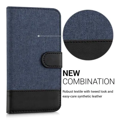Produktbild von kwmobile Wallet Case kompatibel mit Samsung Galaxy S7 - Hülle mit Ständer - Handyhülle Kartenfächer Dunkelblau Schwarz