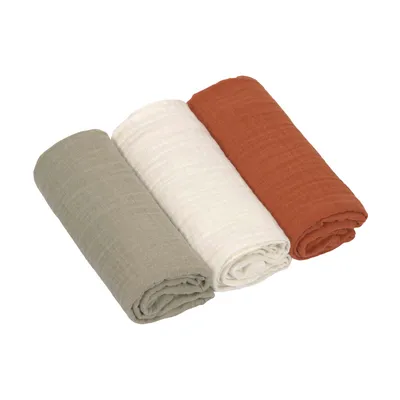 Produktbild von Laessig Wickeltuch Olive/Milky/Rust 3 Stück