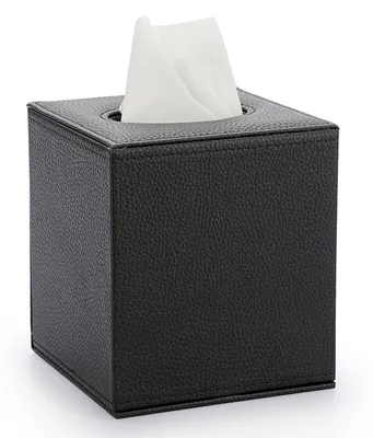 Zdjęcie produktu dla Pojemnik na chusteczki do nosa, wykonany z imitacji skóry (PU), kwadratowy, struktura, kolor czarny, wymiary: 13,2 x 13,2 x 14,7 cm