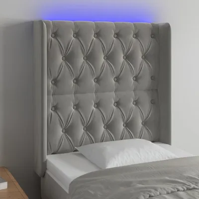 Produktbild von The Living Store LED Kopfteil Hellgrau 83x16x118/128 cm Samt