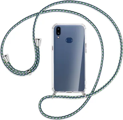 Produktbild von Handykette Backcover-Schutzhülle mit Band (Metall silberfarben) für Samsung Galaxy A10s - grün/blau/weiß