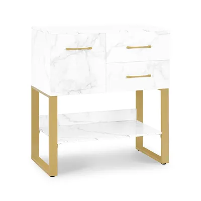 Produktbild von Sideboard mit 2 Schubladen, Badezimmerschrank mit Schrank & Offener Ablage, Kommode Metallgestell, Beistellschrank für Friseursalon, 6678