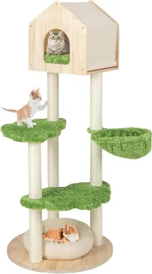 Image de Arbre à chat - Arbre à grimper - 4 niveaux - 139 cm de haut - Hamac - Colonnes à griffer en sisal - Plateformes d'observation - Bois