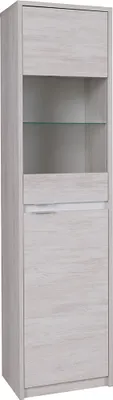 Produktbild von Furmeb24 - DENVER WIT50 - Eintürige Vitrine mit Regalen, Glas , Eiche weiß / Weiß glänzend.