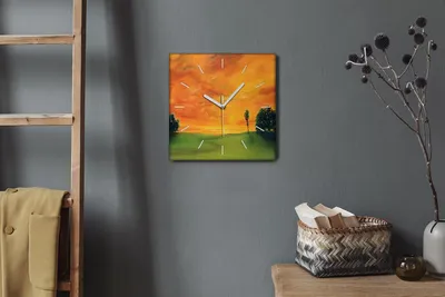Produktbild von Coloray Hodiny Unikátní 30x30 cm  Tiché hodiny Pro obývací pokoj a kuchyň Nástěnné hodiny Plátno Bílé ručičky hodin - STREES SUNSET SKY