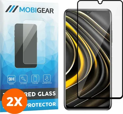 Produktbild von Mobigear Premium 4.99 POCO M3 Panzerglas Gehärtetes Glas Displayschutz - Hüllenfreundlich - Schwarz (2er Pack)
