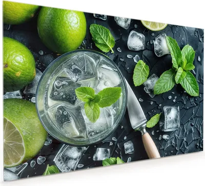 Produktbild von Küchenrückwand Spritzschutz Glas mit Motiv Frische Limetten 40 x 40 cm