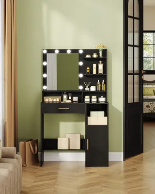 Productafbeelding van Kaptafel Met Spiegel - Zwart - 40x80x140 cm