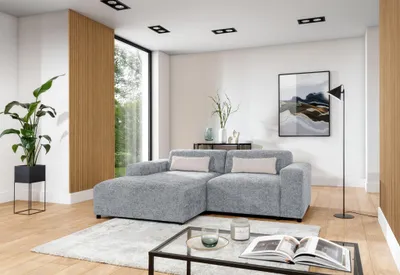 Produktbild von Ecksofa Designersofa ROMY XS in Stoff Enjoy Me Hellgrau Ottomane Links