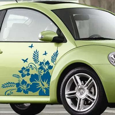 Produktbild von Aufkleber - Autoaufkleber-Set "Hibiskus Ranke" 2 Stk. je 60cm x 60cm Signalblau - Tuning Carystyling Heckscheibe Auto