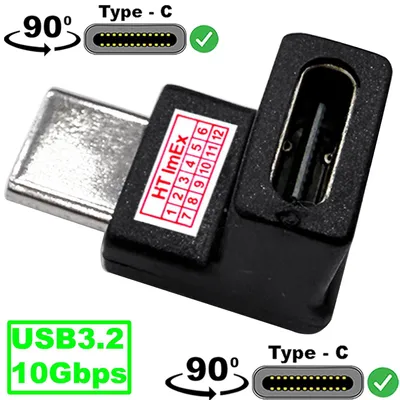 Produktbild von USB-C 3.2 10Gbps Stecker zu USB-C Buchse Konverter Kabel Winkeladapter 90°