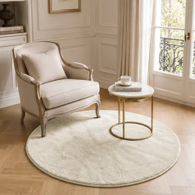 Produktbild von VOUNOT® Weicher Kurzflor Teppich Wohnzimmer mit Antirutschmatte ф120 cm Beige