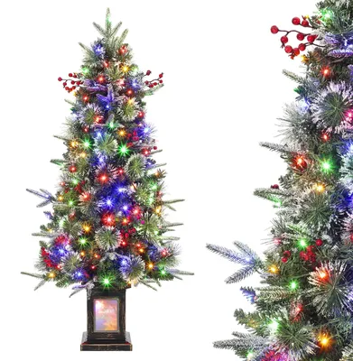 Immagine prodotto di Albero di Natale artificiale, innevato, 120 cm (3.0 piedi), con fusto denso simile a un abete/pino, dotato di luci LED (bicolore/bianco caldo), con punte delle foglie innevate. Montaggio a cerniera, con supporto in metallo