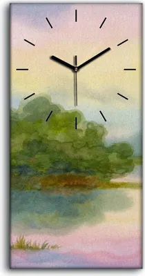 Produktbild von Wanduhr Uhr Wandbild Leinwand 30x60 Aquarell Natur Baum Sonnenuntergang - schwarze Hände