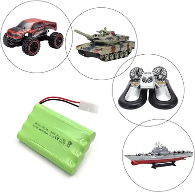 A collage of various RC toys and a battery pack.