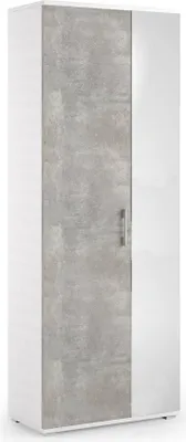 Produktbild von Schuhregal Dminiat, Mehrzweck - Dielenmöbel mit Spiegeltür, Moderner Schuhschrank mit 6 Einlegeböden, 100% Italy, 72x37h195 cm, Weiß und Beton