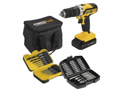 Produktbild von Akku-Bohrmaschine Powerplus POWX00840 mit Schlagschrauber + 53 Zubehörteile