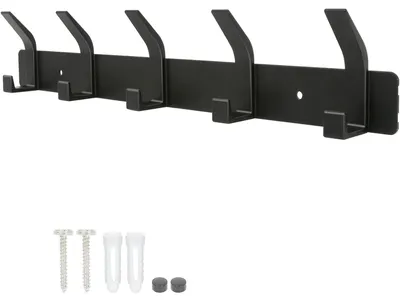 Produktbild von Wandgarderobenhaken, Aluminium-Garderobenständer mit 5 Haken, bohrfreie Wandhaken für Flur, Schlafzimmer, Badezimmer (schwarz)