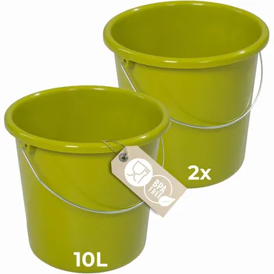 Produktbild von Novaliv 2 Stück Eimer 10L Grün mit Maßeinteilung - Putzeimer 10 Liter ⌀ 28,5 cm Praktischer Allrounder mit Skala für Haushalt & Garten ideal als Haushaltseimer, Wassereimer, Wischeimer, Bucket