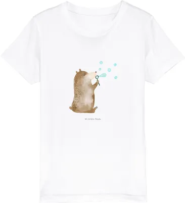 Produktbild von Mr. & Mrs. Panda Kleinkinder T-Shirt Bär Seifenblasen 3-4 Jahre (98/104) - Weiß - Geschenk, Mädchen, Kindershirt, Teddy, Organic Kinder, Teenager