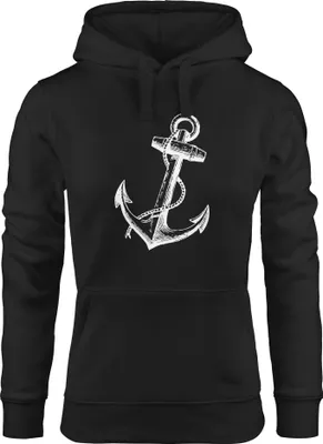 Produktbild von Hoodie Damen Anker schräg Sweatshirt Kapuze Kapuzenpullover Anchor Moonworks® schwarz M
