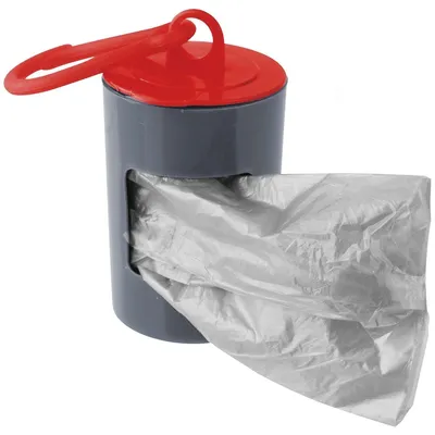 Produktbild von Fackelmann Hunde-Hygiene-Set CAT&DOG, Hygienebeutel-Spender aus Kunststoff, Hundekotbeutelspender inkl. 40 Beutel (Farbe: Grau/Rot)