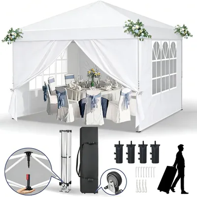 Produktbild von FCH Faltpavillon 3x3 m Gartenpavillon mit 4 Seitenteilen, Pavillon mit 4 Sandsäcke Pavillon Pop Up Partyzelt,Weiß