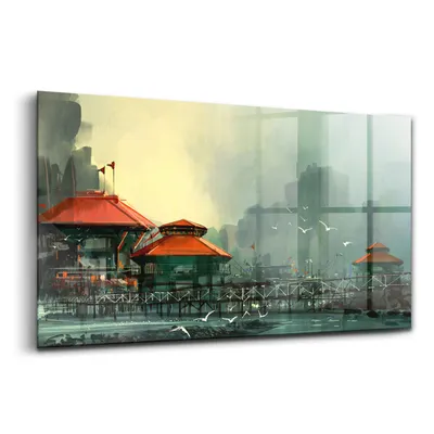 Obrázok produktu pre Obraz z tvrdeného skla - Maľovanie Stien - Temperované Sklo - 120x60 cm - Rybárska dedina