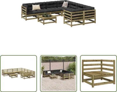 Produktbild von The Living Store 9-tlg. Garten-Sofagarnitur Kiefernholz Imprägniert