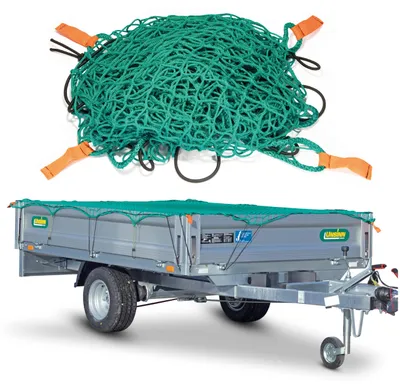 Obrázek produktu pro Zátěžová síť na přívěs - 1,5 x 2,2 m - Gumové lano - Oranžové označení rohů - Zajištění nákladu - Pro přívěsy do 750 kg