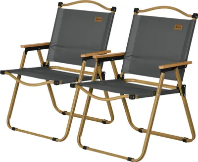 Produktbild von Campingstühle, 2 x Strandstuhl, faltbar, Stahl, Holzoptik, Dunkelgrau