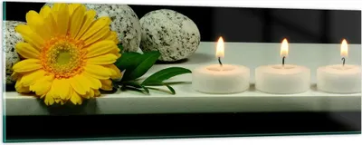 Produktbild von Bilder auf glas - Spa Blume Kerze Stein - 90x30cm - Glasbilder - Wandbilder - Kunstdruck - zum Aufhängen bereit - Wanddekoration aus Glas - Glas Bilder - Wandbild auf Glas - Einteilig - GAB90x30-0415